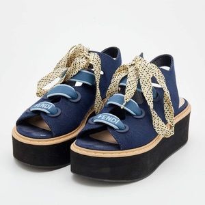 Fendi denim lace up platform sandal